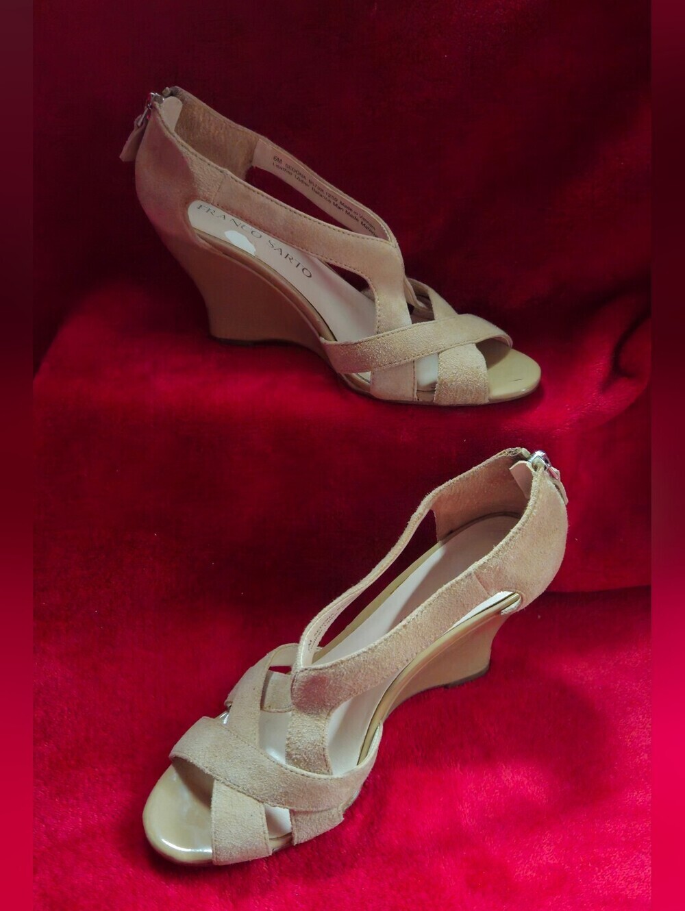Franco Sarto Sedona Beige/Light Tan Suede Leather Wedge Sandals - Size 6
